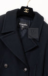 CHANEL 17B Black Dark Navy Wool CC Logo Button Double Coat 38 40 シャネル ブラック ダーク ネイビー ウール CC ロゴボタン ダブル コート 即発