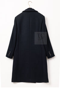 CHANEL 17B Black Dark Navy Wool CC Logo Button Double Coat 38 40 シャネル ブラック ダーク ネイビー ウール CC ロゴボタン ダブル コート 即発