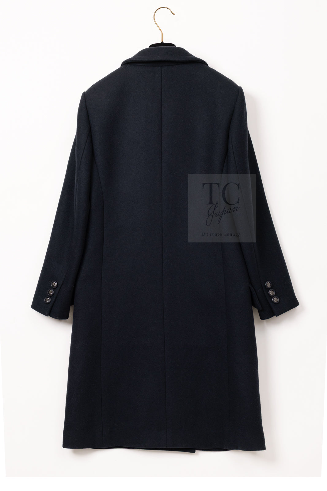 CHANEL 17B Black Dark Navy Wool CC Logo Button Double Coat 38 40 シャネル ブラック ダーク ネイビー ウール CC ロゴボタン ダブル コート 即発