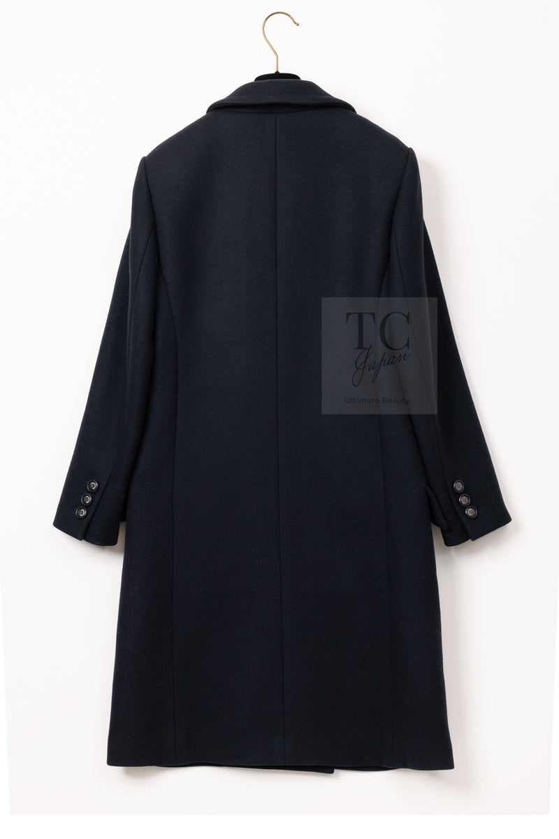 CHANEL 17B Black Dark Navy Wool CC Logo Button Double Coat 38 40 シャネル ブラック ダーク ネイビー ウール CC ロゴボタン ダブル コート 即発