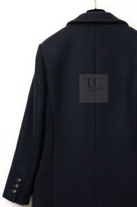 CHANEL 17B Black Dark Navy Wool CC Logo Button Double Coat 38 40 シャネル ブラック ダーク ネイビー ウール CC ロゴボタン ダブル コート 即発