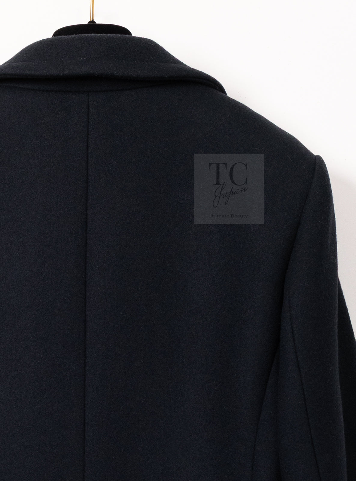CHANEL 17B Black Dark Navy Wool CC Logo Button Double Coat 38 40 シャネル ブラック ダーク ネイビー ウール CC ロゴボタン ダブル コート 即発