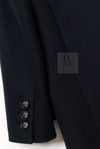 CHANEL 17B Black Dark Navy Wool CC Logo Button Double Coat 38 40 シャネル ブラック ダーク ネイビー ウール CC ロゴボタン ダブル コート 即発