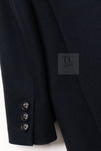 CHANEL 17B Black Dark Navy Wool CC Logo Button Double Coat 38 40 シャネル ブラック ダーク ネイビー ウール CC ロゴボタン ダブル コート 即発