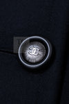 CHANEL 17B Black Dark Navy Wool CC Logo Button Double Coat 38 40 シャネル ブラック ダーク ネイビー ウール CC ロゴボタン ダブル コート 即発