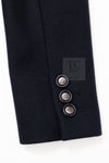 CHANEL 17B Black Dark Navy Wool CC Logo Button Double Coat 38 40 シャネル ブラック ダーク ネイビー ウール CC ロゴボタン ダブル コート 即発