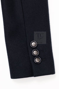 CHANEL 17B Black Dark Navy Wool CC Logo Button Double Coat 38 40 シャネル ブラック ダーク ネイビー ウール CC ロゴボタン ダブル コート 即発