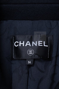 CHANEL 17B Black Dark Navy Wool CC Logo Button Double Coat 38 40 シャネル ブラック ダーク ネイビー ウール CC ロゴボタン ダブル コート 即発