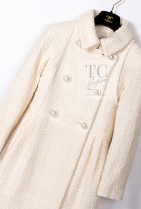 CHANEL 17A Ivory CC Big Buttons Double Wool Tweed Coat 38 シャネル アイボリー CC ロゴ ビッグ ボタン ダブル ウール ツイード コート 即発