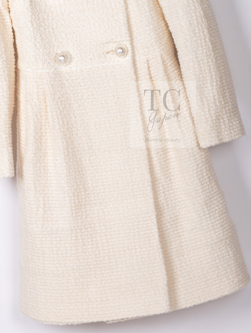 CHANEL 17A Ivory CC Big Buttons Double Wool Tweed Coat 38 シャネル アイボリー CC ロゴ ビッグ ボタン ダブル ウール ツイード コート 即発