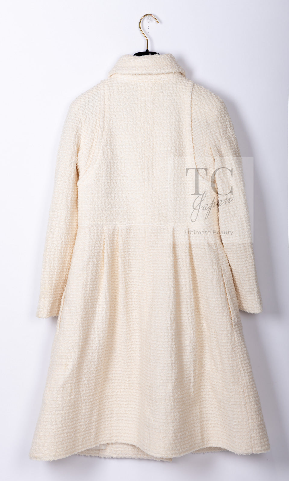 CHANEL 17A Ivory CC Big Buttons Double Wool Tweed Coat 38 シャネル アイボリー CC ロゴ ビッグ ボタン ダブル ウール ツイード コート 即発