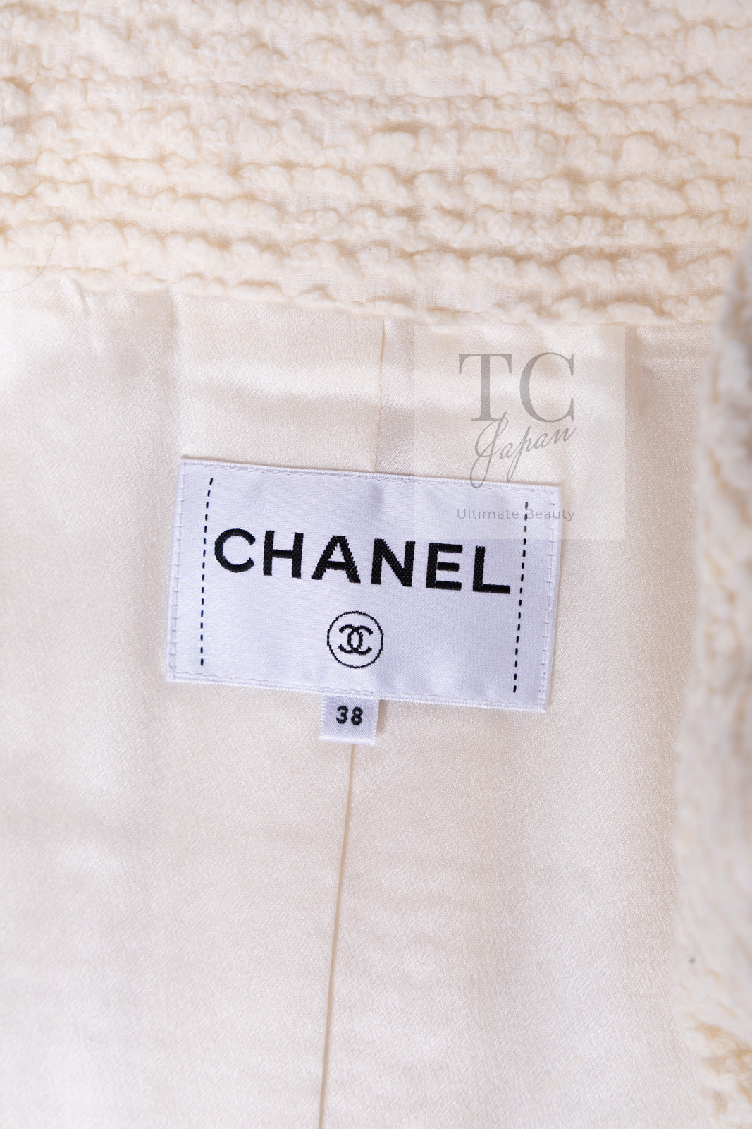 CHANEL 17A Ivory CC Big Buttons Double Wool Tweed Coat 38 シャネル アイボリー CC ロゴ ビッグ ボタン ダブル ウール ツイード コート 即発