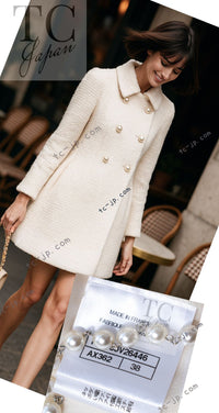 CHANEL 17A Ivory CC Big Buttons Double Wool Tweed Coat 38 シャネル アイボリー CC ロゴ ビッグ ボタン ダブル ウール ツイード コート 即発