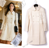 CHANEL 17A Ivory CC Big Buttons Double Wool Tweed Coat 38 シャネル アイボリー CC ロゴ ビッグ ボタン ダブル ウール ツイード コート 即発