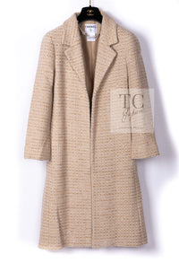 CHANEL 00A Vintage Beige Sequin Embellishments Wool Alpaca Coat 38 シャネル ヴィンテージ ベージュ スパンコール ウール アルパカ コート 即発