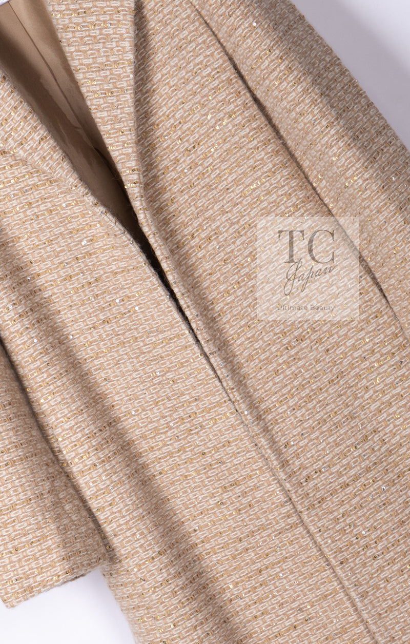 CHANEL 00A Vintage Beige Sequin Embellishments Wool Alpaca Coat 38 シャネル ヴィンテージ ベージュ スパンコール ウール アルパカ コート 即発