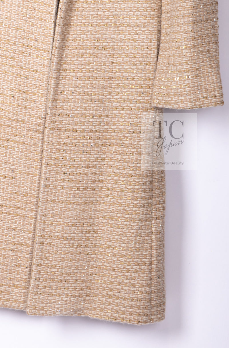 CHANEL 00A Vintage Beige Sequin Embellishments Wool Alpaca Coat 38 シャネル ヴィンテージ ベージュ スパンコール ウール アルパカ コート 即発