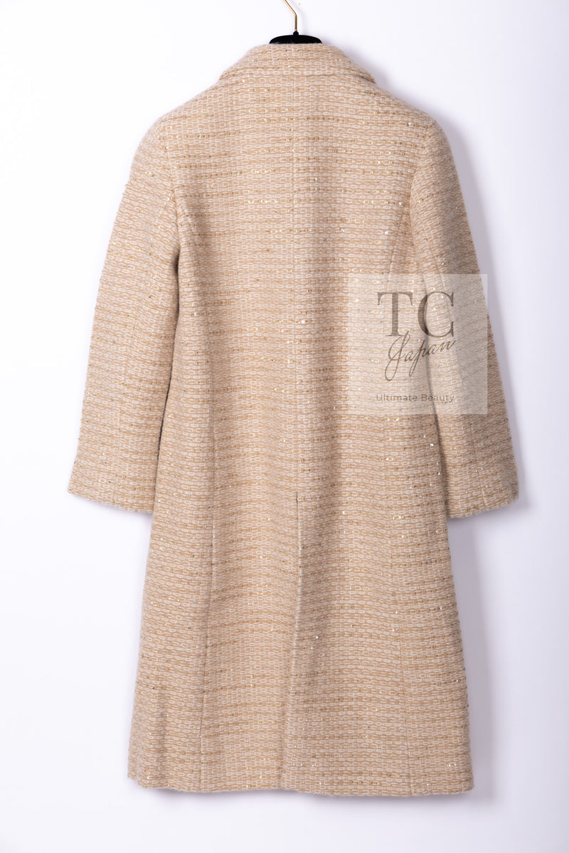 CHANEL 00A Vintage Beige Sequin Embellishments Wool Alpaca Coat 38 シャネル ヴィンテージ ベージュ スパンコール ウール アルパカ コート 即発