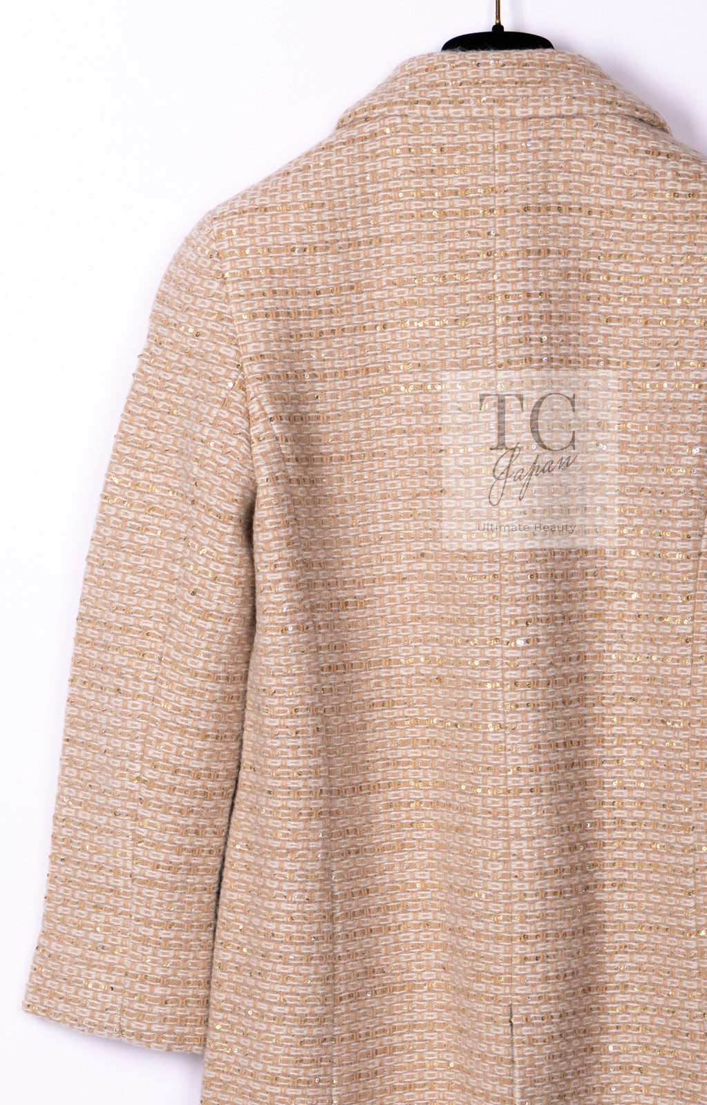 CHANEL 00A Vintage Beige Sequin Embellishments Wool Alpaca Coat 38 シャネル ヴィンテージ ベージュ スパンコール ウール アルパカ コート 即発