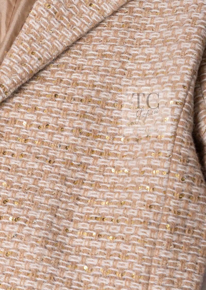 CHANEL 00A Vintage Beige Sequin Embellishments Wool Alpaca Coat 38 シャネル ヴィンテージ ベージュ スパンコール ウール アルパカ コート 即発