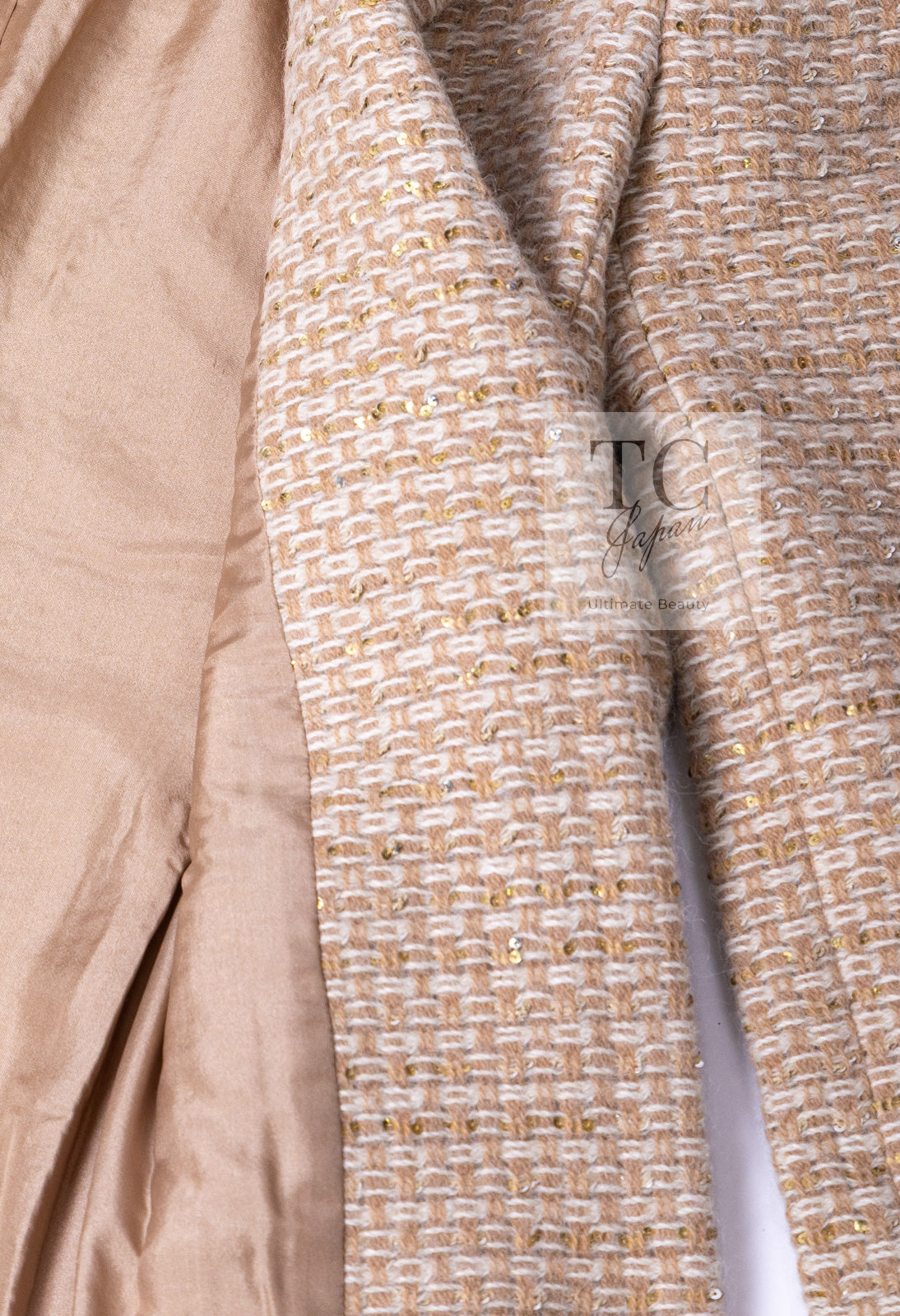 CHANEL 00A Vintage Beige Sequin Embellishments Wool Alpaca Coat 38 シャネル ヴィンテージ ベージュ スパンコール ウール アルパカ コート 即発