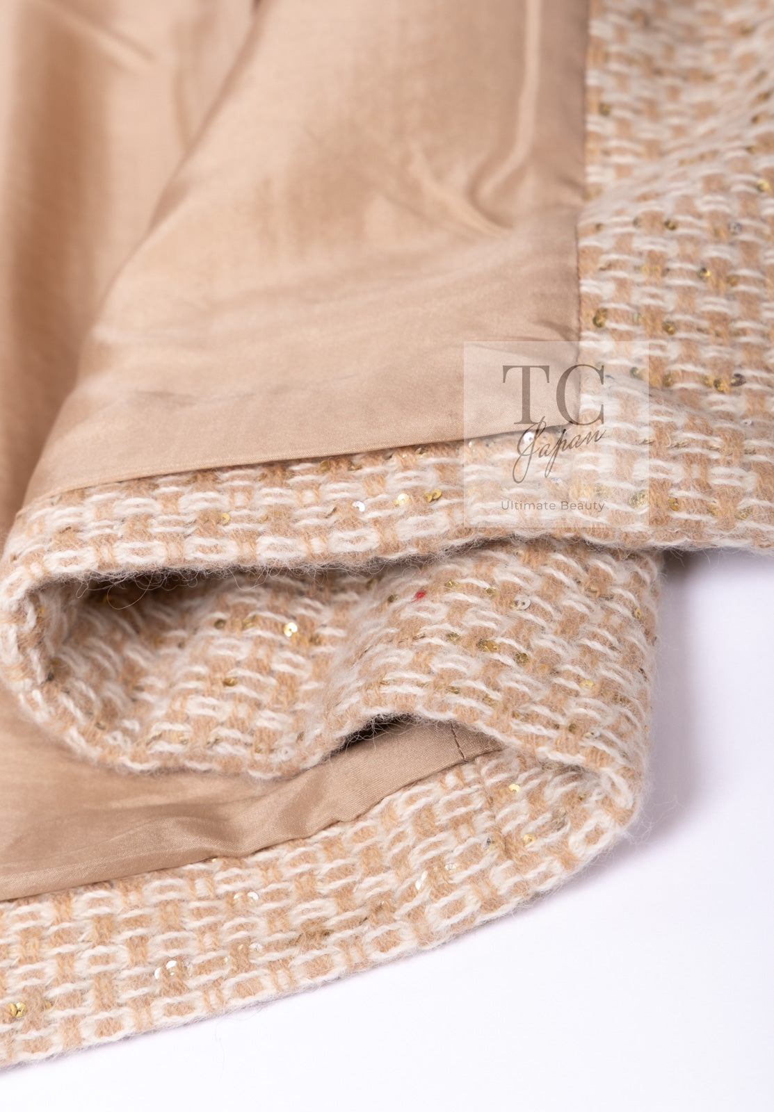 CHANEL 00A Vintage Beige Sequin Embellishments Wool Alpaca Coat 38 シャネル ヴィンテージ ベージュ スパンコール ウール アルパカ コート 即発