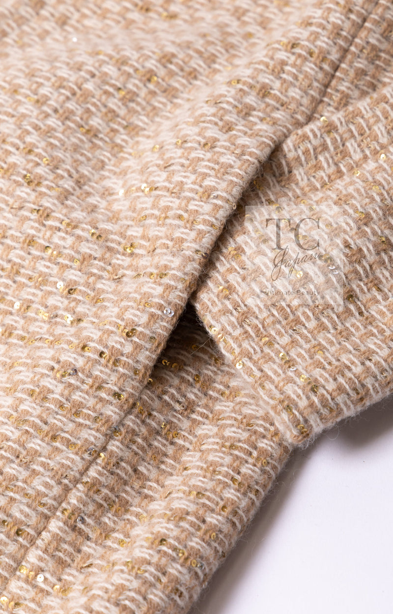 CHANEL 00A Vintage Beige Sequin Embellishments Wool Alpaca Coat 38 シャネル ヴィンテージ ベージュ スパンコール ウール アルパカ コート 即発