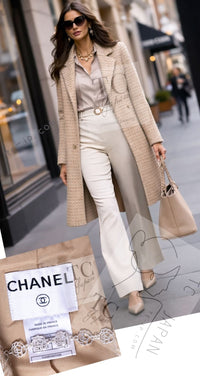 CHANEL 00A Vintage Beige Sequin Embellishments Wool Alpaca Coat 38 シャネル ヴィンテージ ベージュ スパンコール ウール アルパカ コート 即発