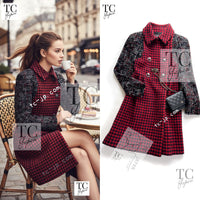 CHANEL 17A Red Black Double Wool Tweed Coat 36 38 シャネル レッド ブラック ダブル ウール ツイード コート 即発 - TC JAPAN