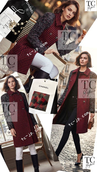 CHANEL 17A Red Black Double Wool Tweed Coat 36 38 シャネル レッド ブラック ダブル ウール ツイード コート 即発 - TC JAPAN