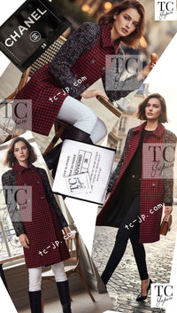 CHANEL 17A Red Black Double Wool Tweed Coat 36 38 シャネル レッド ブラック ダブル ウール ツイード コート 即発 - TC JAPAN