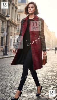 CHANEL 17A Red Black Double Wool Tweed Coat 36 38 シャネル レッド ブラック ダブル ウール ツイード コート 即発 - TC JAPAN