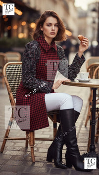 CHANEL 17A Red Black Double Wool Tweed Coat 36 38 シャネル レッド ブラック ダブル ウール ツイード コート 即発 - TC JAPAN