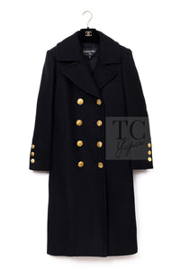 CHANEL 16PF Black Cashmere Gold Logo Button Double Long Coat 34 36 シャネル ブラック カシミア ゴールド ロゴ ボタン ダブル ピー ロング コート 即発