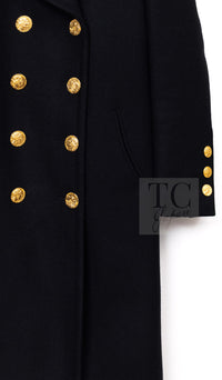 CHANEL 16PF Black Cashmere Gold Logo Button Double Long Coat 34 36 シャネル ブラック カシミア ゴールド ロゴ ボタン ダブル ピー ロング コート 即発