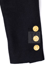 CHANEL 16PF Black Cashmere Gold Logo Button Double Long Coat 34 36 シャネル ブラック カシミア ゴールド ロゴ ボタン ダブル ピー ロング コート 即発