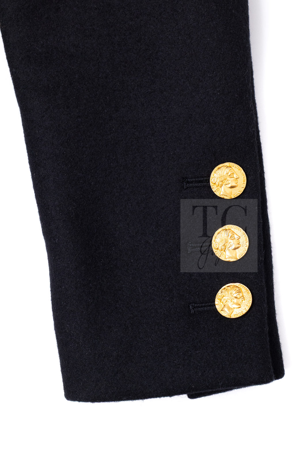 CHANEL 16PF Black Cashmere Gold Logo Button Double Long Coat 34 36 シャネル ブラック カシミア ゴールド ロゴ ボタン ダブル ピー ロング コート 即発