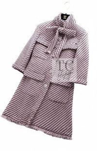 CHANEL 16PF Mauve Pink Black Ribbon Wool Tweed Coat 36 シャネル モーブピンク ブラック リボン ウール ツイード コート 即発