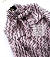 CHANEL 16PF Mauve Pink Black Ribbon Wool Tweed Coat 36 シャネル モーブピンク ブラック リボン ウール ツイード コート 即発