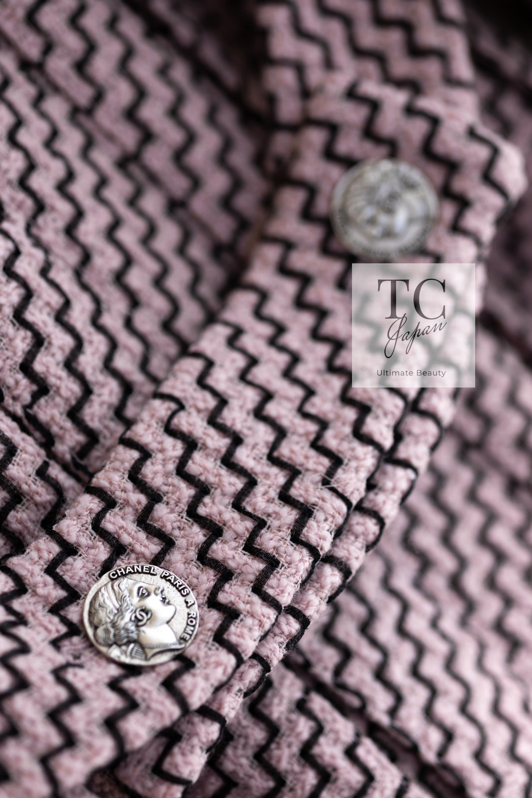 CHANEL 16PF Mauve Pink Black Ribbon Wool Tweed Coat 36 シャネル モーブピンク ブラック リボン ウール ツイード コート 即発 - TC JAPAN