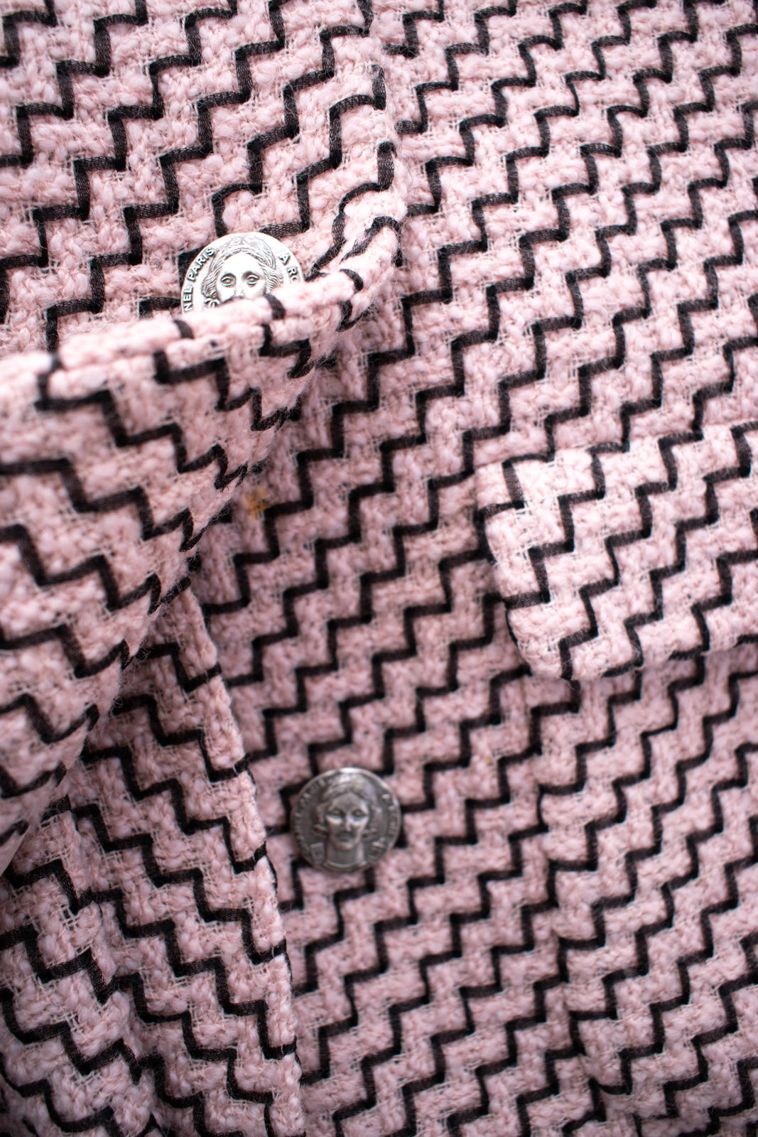 CHANEL 16PF Mauve Pink Black Ribbon Wool Tweed Coat 36 シャネル モーブピンク ブラック リボン ウール ツイード コート 即発 - TC JAPAN