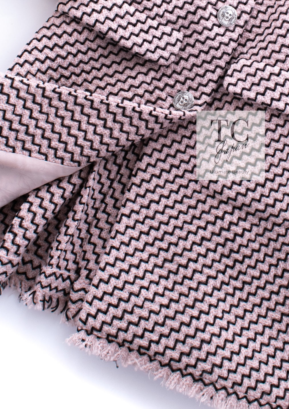 CHANEL 16PF Mauve Pink Black Ribbon Wool Tweed Coat 36 シャネル モーブピンク ブラック リボン ウール ツイード コート 即発