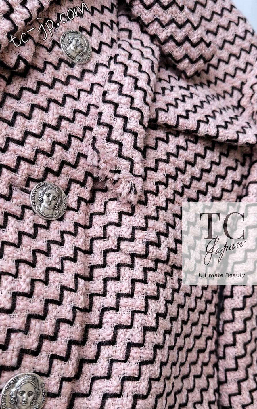 CHANEL 16PF Mauve Pink Black Ribbon Wool Tweed Coat 36 シャネル モーブピンク ブラック リボン ウール ツイード コート 即発 - TC JAPAN