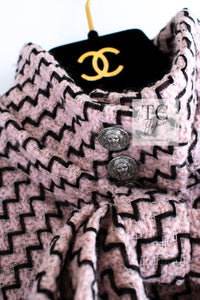 CHANEL 16PF Mauve Pink Black Ribbon Wool Tweed Coat 36 シャネル モーブピンク ブラック リボン ウール ツイード コート 即発