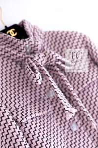 CHANEL 16PF Mauve Pink Black Ribbon Wool Tweed Coat 36 シャネル モーブピンク ブラック リボン ウール ツイード コート 即発