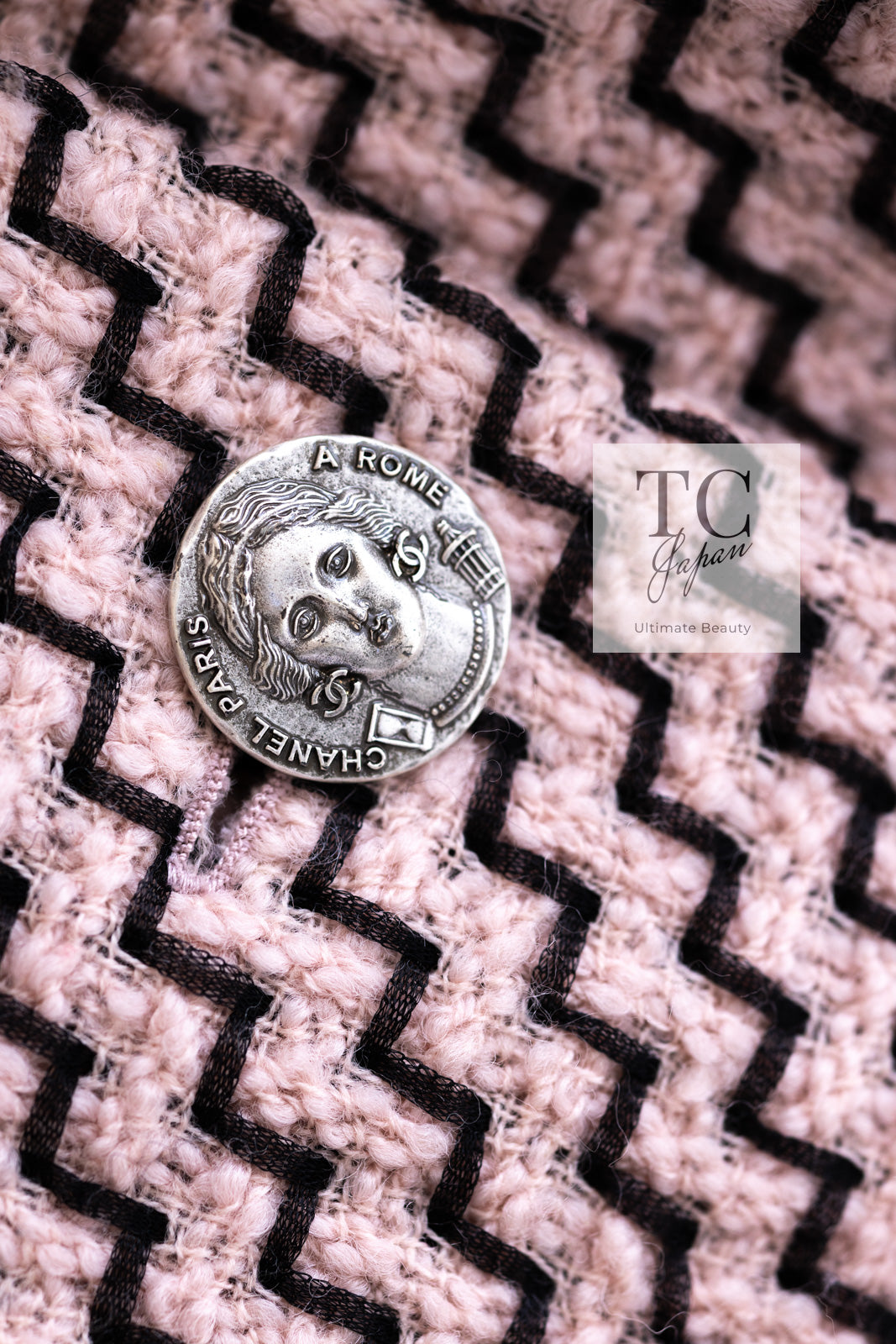 CHANEL 16PF Mauve Pink Black Ribbon Wool Tweed Coat 36 シャネル モーブピンク ブラック リボン ウール ツイード コート 即発