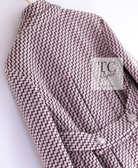 CHANEL 16PF Mauve Pink Black Ribbon Wool Tweed Coat 36 シャネル モーブピンク ブラック リボン ウール ツイード コート 即発