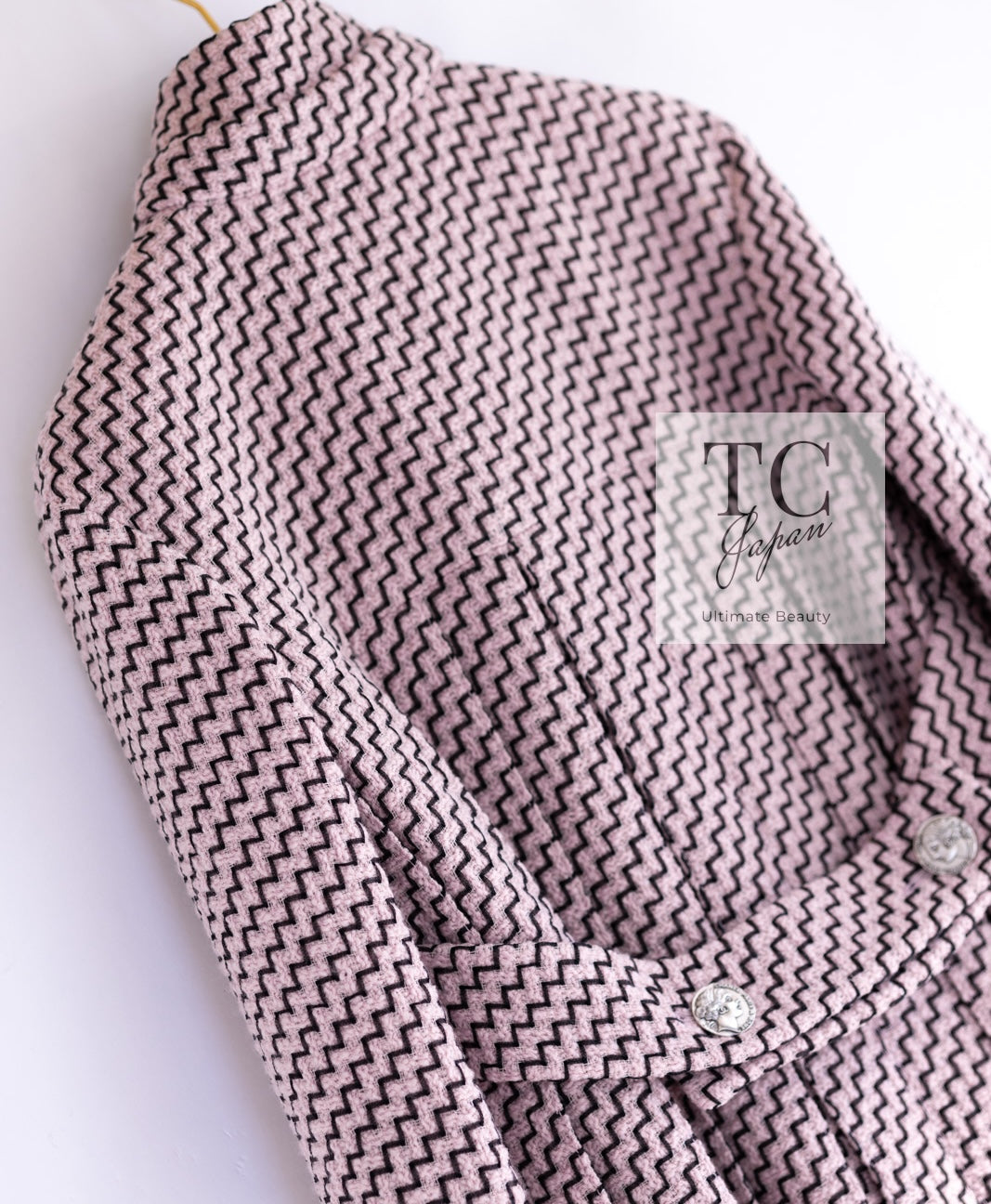 CHANEL 16PF Mauve Pink Black Ribbon Wool Tweed Coat 36 シャネル モーブピンク ブラック リボン ウール ツイード コート 即発