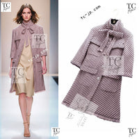 CHANEL 16PF Mauve Pink Black Ribbon Wool Tweed Coat 36 シャネル モーブピンク ブラック リボン ウール ツイード コート 即発