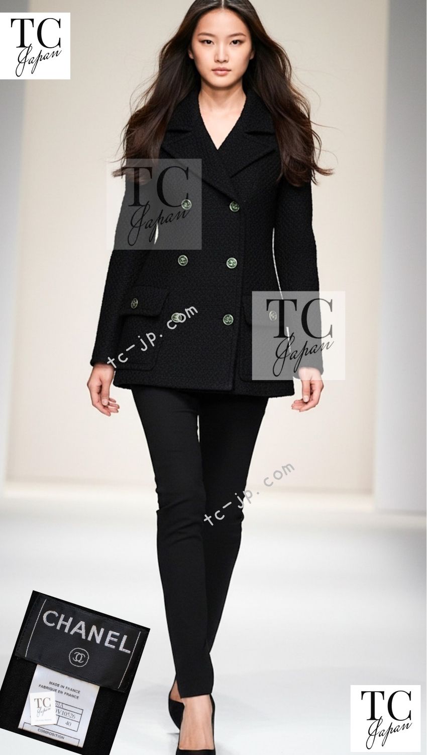 シャネル ジャケット コート CHANEL ブラック ウール ダブル 01A Black